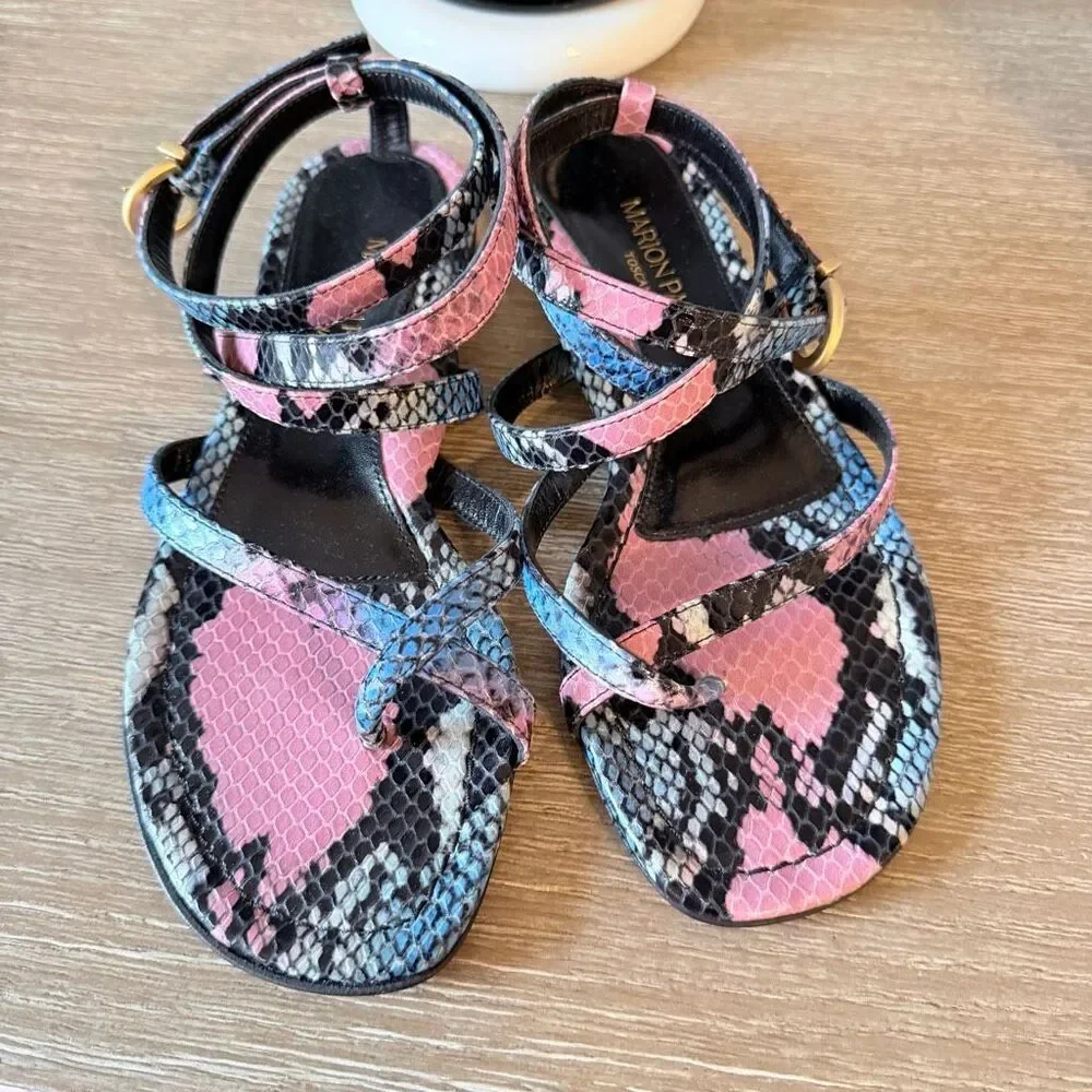 NWT Marion Parke Toscana Harvey Python Snakeskin Indigo Strappy Size‎ 37 / 6.5